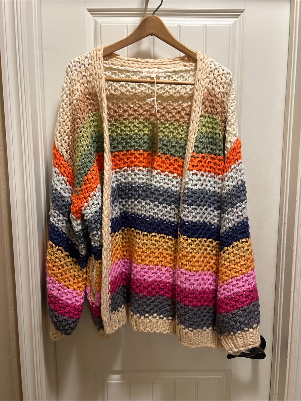 NWT Listicle Cream rainbow Chunky Striped Open Cardigan